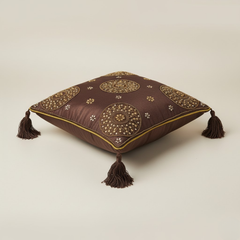 Handcrafted Brown Cushion Cover – 16"x16", Premium Poly Cotton