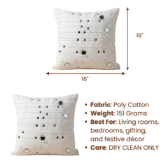 Handcrafted White Cushion Cover – 16"x16" | Decorative Bead & Thread Work | Premium Poly Cotton