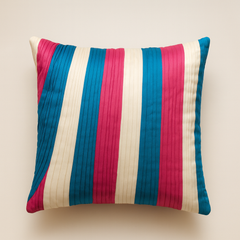 Fabric-Crafted Turquoise Cushion Cover – 12"x12", Multi-Stripe Textured Design in Premium Poly Cotton