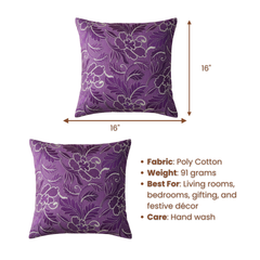 Machine Crafted Purple Cushion Cover – 16"x16" | Premium Poly Cotton