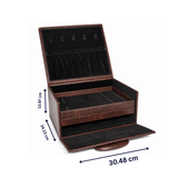 Luxury Brown Leather Jewellery Box with Combination Lock, Removable Velvet Trays & Multi-Compartment Organizer for Rings, Earrings, Necklaces, Bangles, Watches & Accessories (30.48 × 24.13 × 13.97 cm)