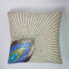 Handcrafted Cushion Cover – Beige, 16"x16"