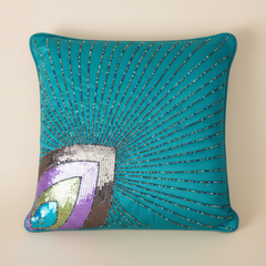 Handcrafted Cushion Cover – Turquoise, 16"x16"