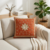 Hand Crafted Embroidered Cushion Cover – Bronze | 12"x12" | Poly Cotton | Floral Design