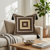 Hand Crafted Decorative Cushion Cover – Black | 16"x16" | Poly Cotton | Tassel Design