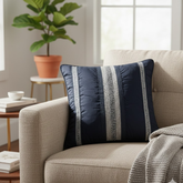 Handcrafted Black Cushion Cover – 12"x12" | Vertical Stripe Embroidery | Premium Poly Cotton