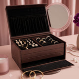 Luxury Brown Leather Jewellery Box with Combination Lock & Multi-Compartment Organizer (30.48 × 24.13 × 13.97 cm)