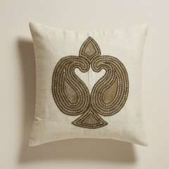 Handcrafted Beige Cushion Cover – 12"x12" | Elegant Embroidered Paisley Design | Premium Poly Cotton