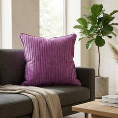 Fabric Crafted Cushion Cover – Purple | 16"x16" | Poly Cotton Foam Fabric | Elegant Ribbed Texture Design