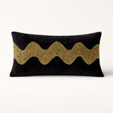 Hand Crafted Bolster Cover – Black Gold | 20"x8" | Poly Chenille Fabric | Embellished Wave Design