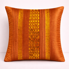 Hand Crafted Cushion Cover – Orange | 16"x16" | Poly Cotton | Textured Panel Design