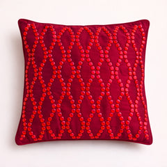 Hand Crafted Cushion Cover – Maroon | 16"x16" | Poly Cotton | Premium Beaded Embroidery Design