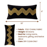 Hand Crafted Bolster Cover – Black Gold | 20"x8" | Poly Chenille Fabric | Embellished Wave Design