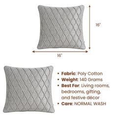 Fabric Crafted Cushion Cover – Beige Ivory | 16"x16" | Poly Cotton Fabric | Elegant Embossed Wavy Pattern Design