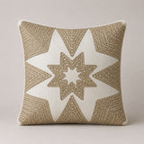 Machine Crafted White Cushion Cover – 12"x12" | Geometric Star Patchwork Embroidery | Premium Poly-Cotton Decorative Cushion Cover