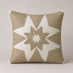 Machine Crafted White Cushion Cover – 12"x12" | Geometric Star Patchwork Embroidery | Premium Poly-Cotton Decorative Cushion Cover