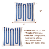 Handcrafted Cream Cushion Cover – 12"x12" | Blue Linear Embroidered Design | Premium Poly Cotton