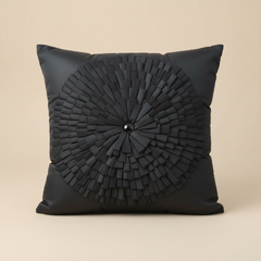 Fabric-Crafted Black Cushion Cover – 12"x12", Handcrafted Floral Burst Design in Poly Cotton
