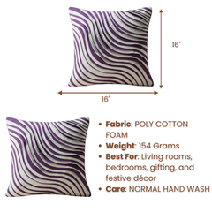 Fabric-Crafted Purple Cushion Cover – 16"x16" | Modern Wave-Pattern Design | Poly Cotton Foam