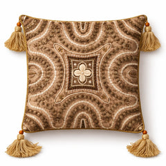 Hand Crafted Cushion Cover – Metallic | 12"x12" | Poly Cotton | Embroidered Geometric Tassel Design