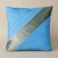 Fabric-Crafted Turquoise Cushion Cover – 16"x16" | Dual-Tone Diagonal Panel Design | Poly Cotton Chenille