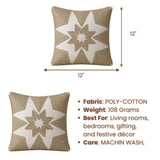 Machine Crafted White Cushion Cover – 12"x12" | Geometric Star Patchwork Embroidery | Premium Poly-Cotton Decorative Cushion Cover