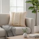 Hand Crafted Cushion Cover – Beige | 16"x16" | Poly Cotton | Textured Panel Design