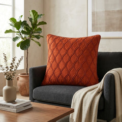 Fabric Crafted Cushion Cover – Brick | 16"x16" | Poly Cotton Fabric | Elegant Embossed Wavy Pattern Design