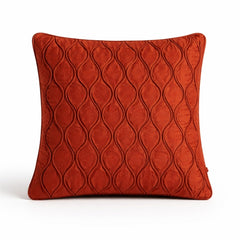 Fabric Crafted Cushion Cover – Brick | 16"x16" | Poly Cotton Fabric | Elegant Embossed Wavy Pattern Design