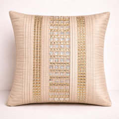 Hand Crafted Cushion Cover – Beige | 16"x16" | Poly Cotton | Textured Panel Design