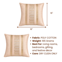 Hand Crafted Cushion Cover – Beige | 16"x16" | Poly Cotton | Textured Panel Design