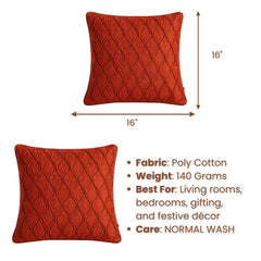 Fabric Crafted Cushion Cover – Brick | 16"x16" | Poly Cotton Fabric | Elegant Embossed Wavy Pattern Design
