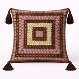 Hand Crafted Decorative Cushion Cover – Brown | 12"x12" | Poly Cotton | Tassel Design