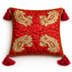 Hand Crafted Cushion Cover – Maroon | 12"x12" | Poly Cotton | Embroidered Paisley Design