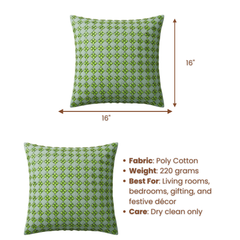 Handcrafted Light Green Cushion Cover – 16"x16", Premium Poly Cotton