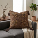 Hand Crafted Cushion Cover – Brown | 16"x16" | Poly Cotton | Embroidered Circle & Motif Design