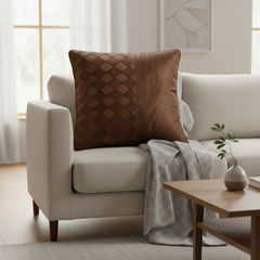 Fabric Crafted Cushion Cover – Brown | 16"x16" | Poly Cotton | Modern Textured Design