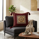 Handcrafted Cushion Cover – Red | 16"x16" | Traditional Embroidered Tassel Decorative Cushion Cover