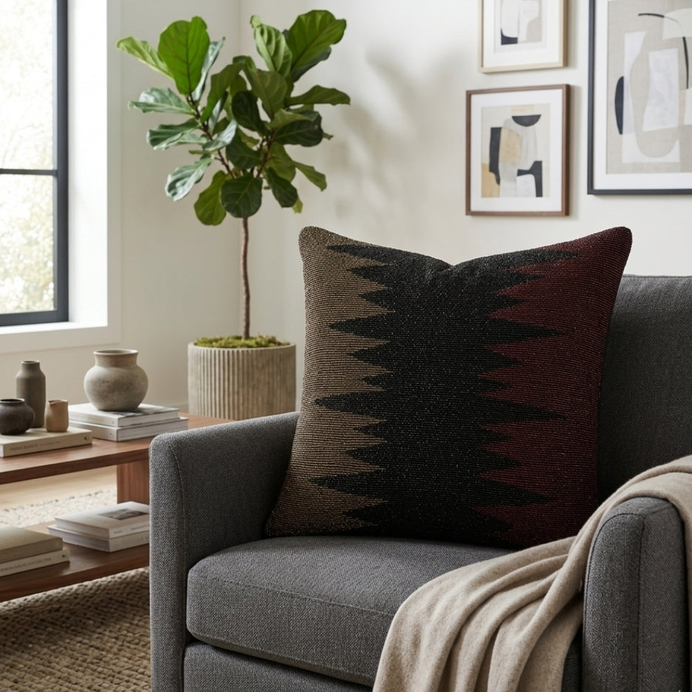 Handcrafted Cushion Cover – Black | 16"x16" | Geometric Woven Decorative Cushion Cover