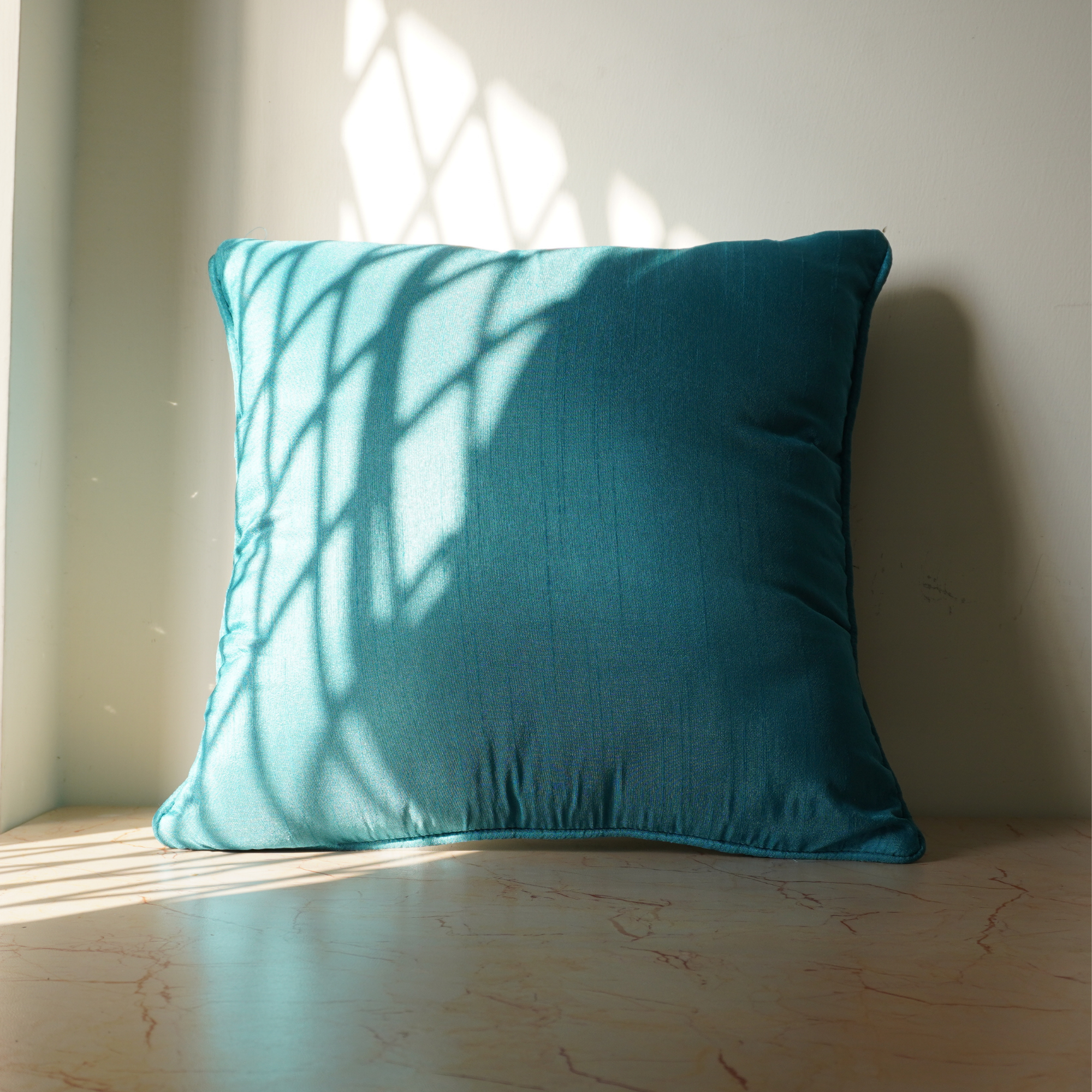 Handcrafted Turquoise Cushion Cover – 16"x16", Premium Poly Cotton