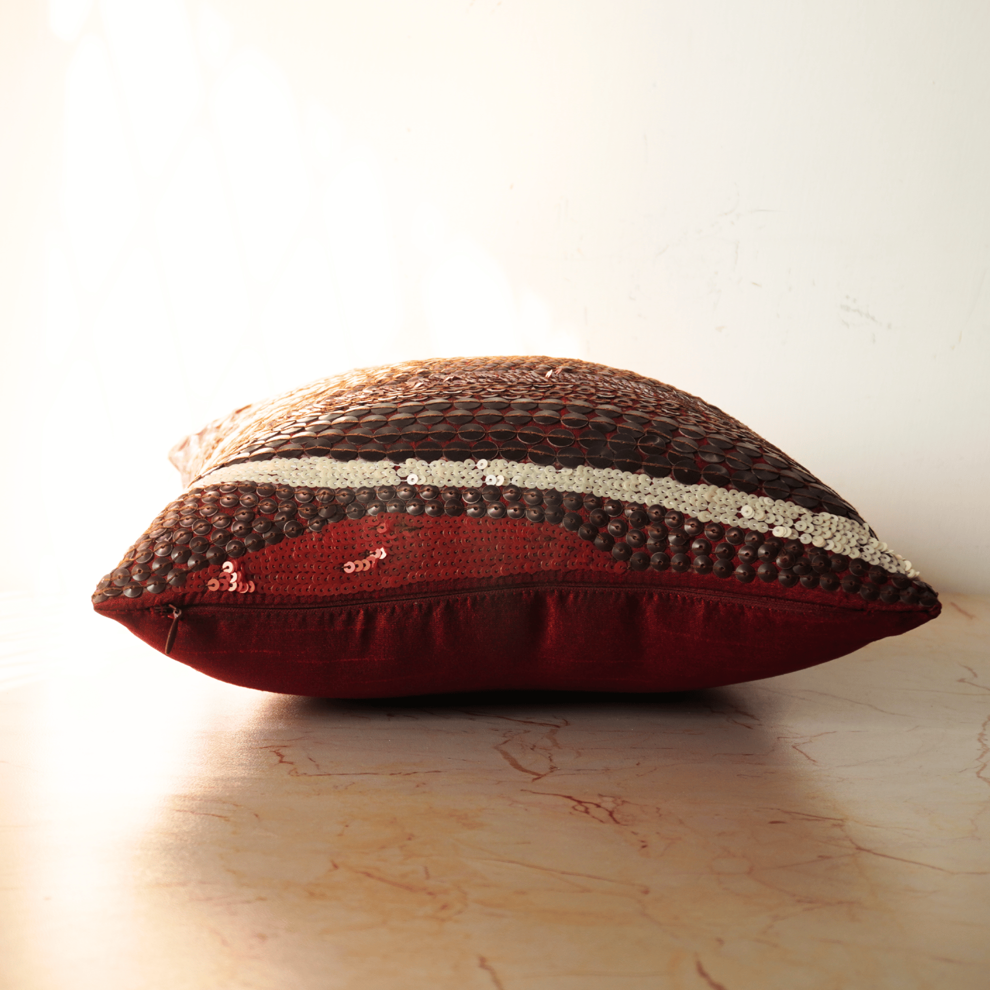 Handcrafted Cushion Cover – Maroon, 12"x12