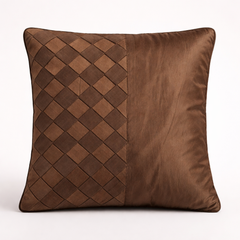 Fabric Crafted Cushion Cover – Brown | 16"x16" | Poly Cotton | Modern Textured Design