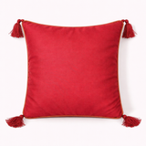 Handcrafted Maroon Cushion Cover – 12"x12" | Diamond Patchwork Embroidery | Tassel Accents | Premium Poly Cotton
