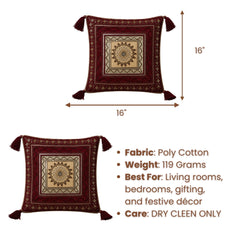 Handcrafted Cushion Cover – Red | 16"x16" | Traditional Embroidered Tassel Decorative Cushion Cover