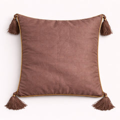 Hand Crafted Cushion Cover – Brown | 16"x16" | Poly Cotton | Embroidered Circle & Motif Design