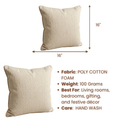 Fabric Crafted Cushion Cover – Cream | 16"x16" | Poly Cotton Foam Fabric | Premium Ribbed Texture Design