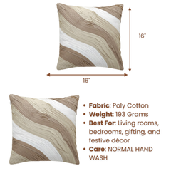 Fabric-Crafted Cream Cushion Cover – 16"x16" | Triple-Tone Pleated Waves | Premium Poly Cotton