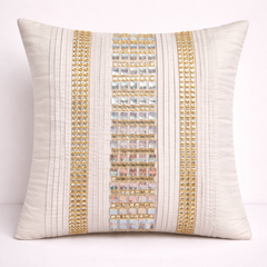 Hand Crafted Cushion Cover – Cream | 16"x16" | Poly Cotton | Textured Panel Design