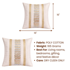 Hand Crafted Cushion Cover – Cream | 16"x16" | Poly Cotton | Textured Panel Design