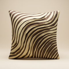 Fabric-Crafted Brown Cushion Cover – 16"x16" | Modern Wave-Pattern Design | Poly Cotton Foam |